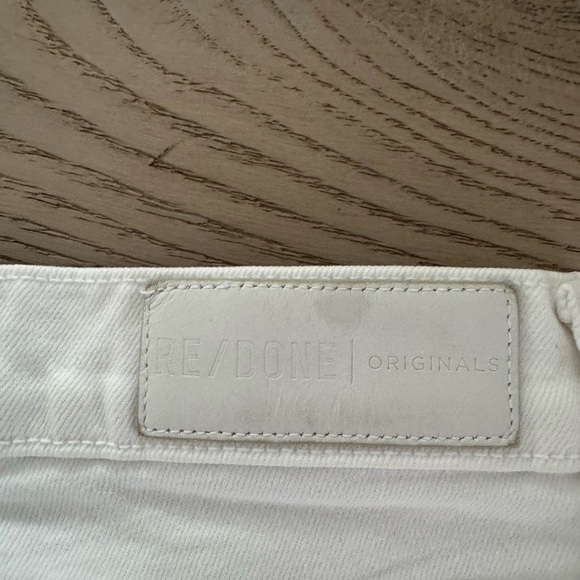 RE/DONE White High Rise Ankle Crop Stetch with distressed ankle hem size 28 - Picture 7 of 11